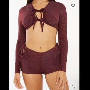 NWT ✨Savage x Fenty long sleeve crop top & booty short sparkly set ✨